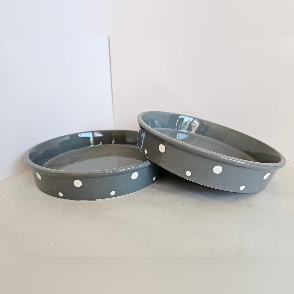 NWOT Temptations 9 in. Round Gray Polka Dot Set of 2 Dishes